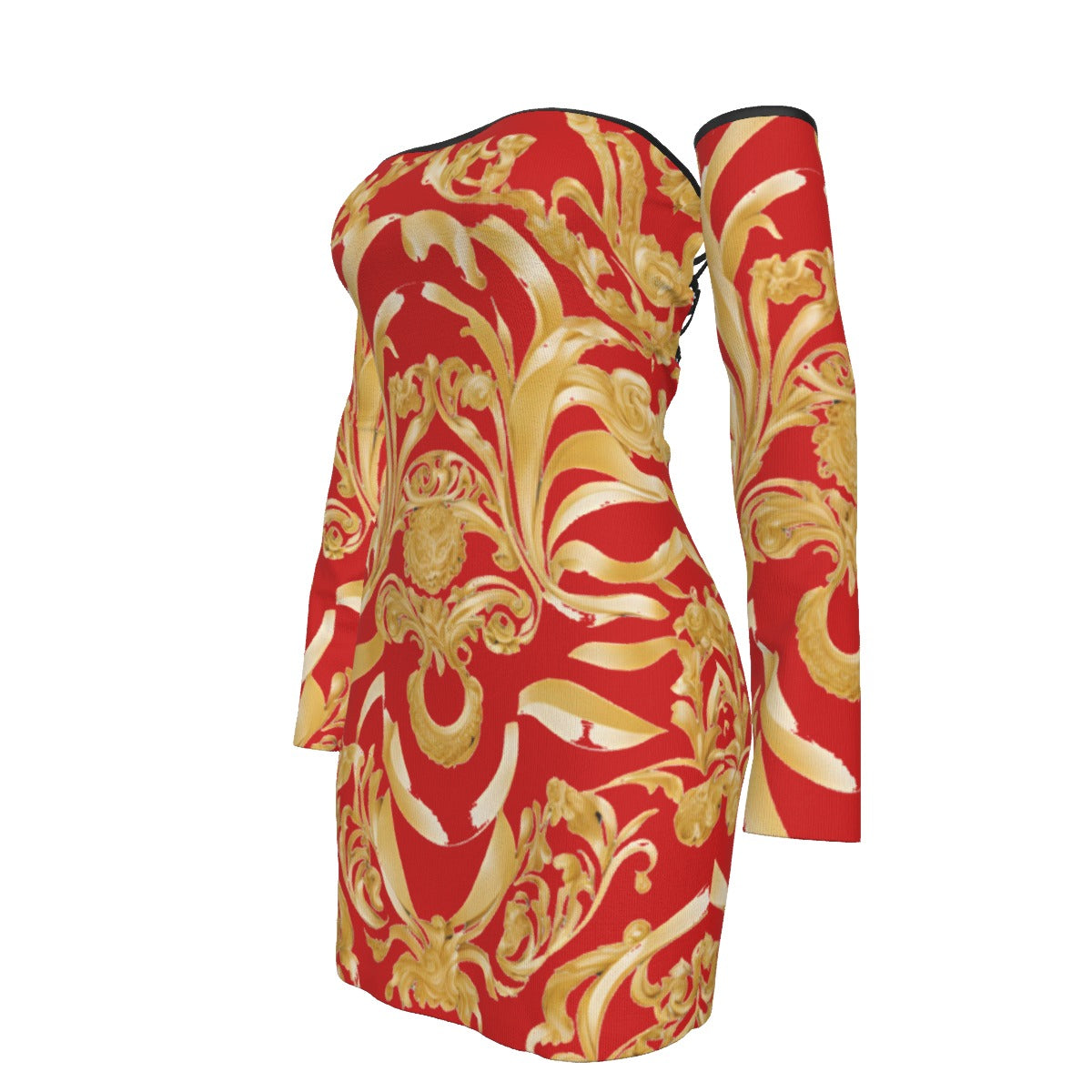 All-Over Print Women's Off-shoulder Back Lace-up Dress