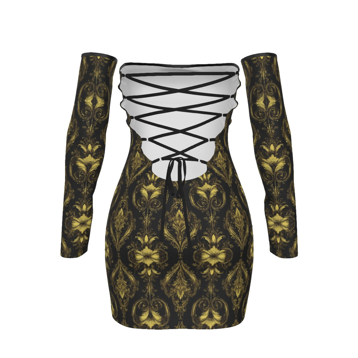 All-Over Print Women's Off-shoulder Back Lace-up Dress