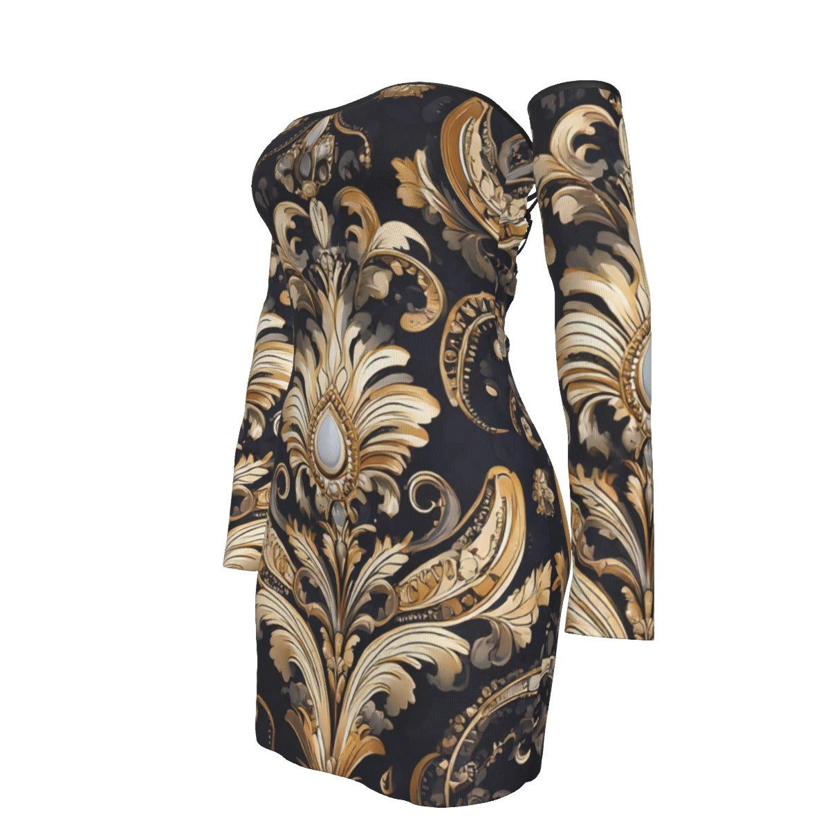 All-Over Print Women's Off-shoulder Back Lace-up Dress