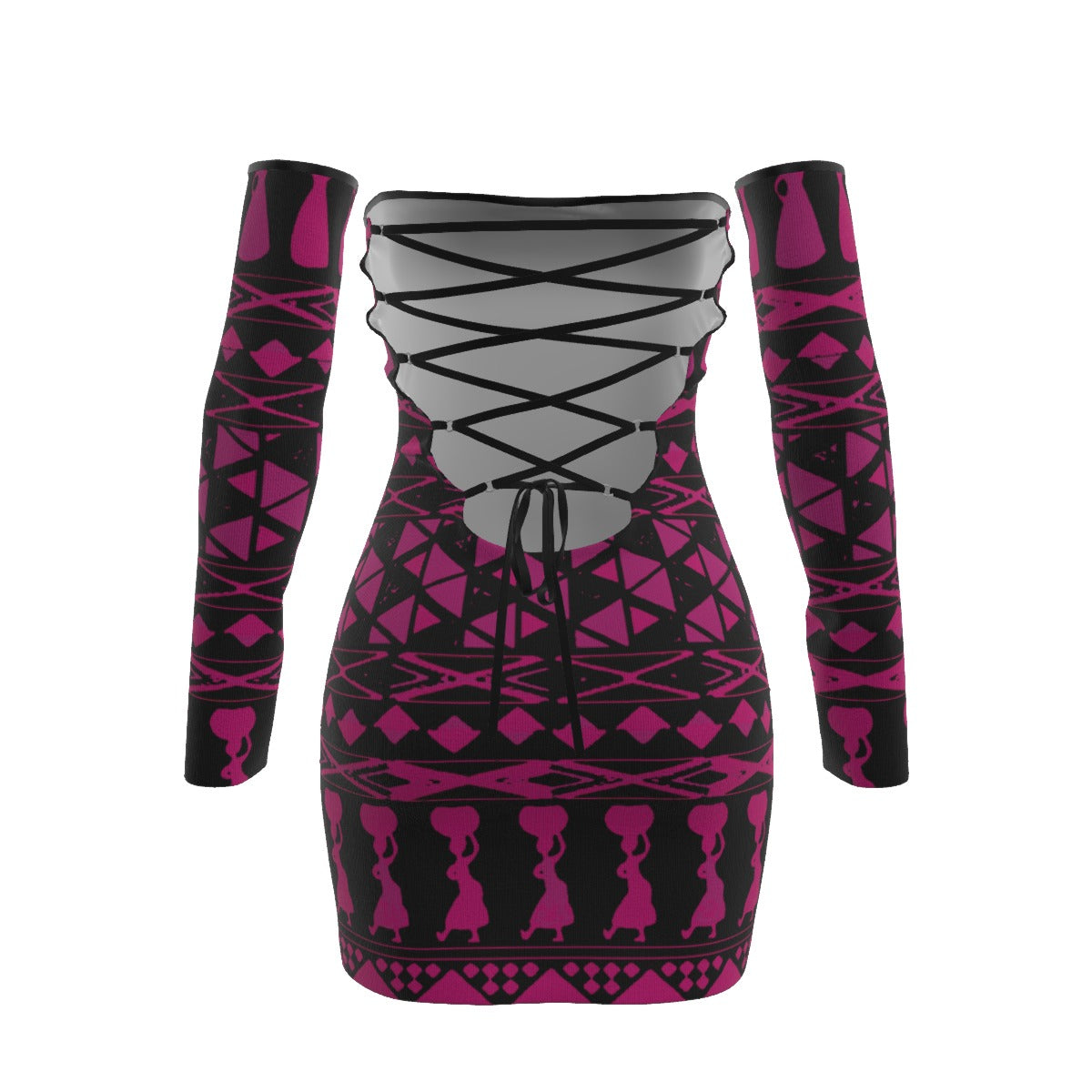 All-Over Print Women's Off-shoulder Back Lace-up Dress