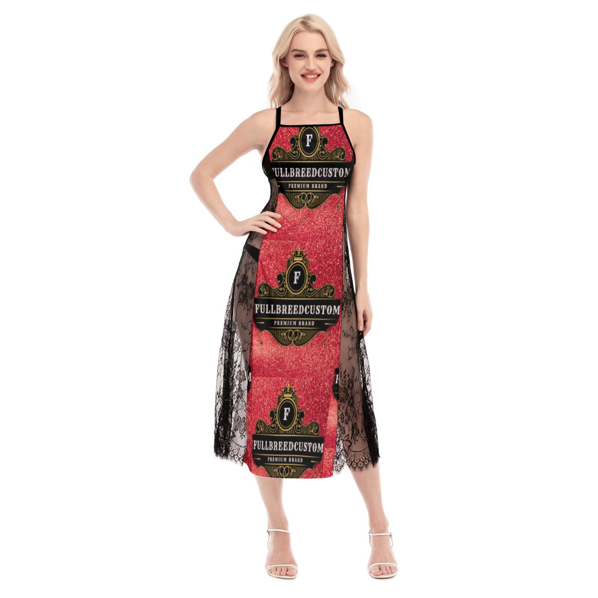 All-Over Print Women's Lace Cami Cross Back Dress