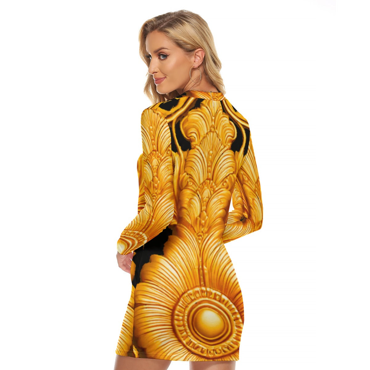 All-Over Print Women's Zip Front Tight Dress