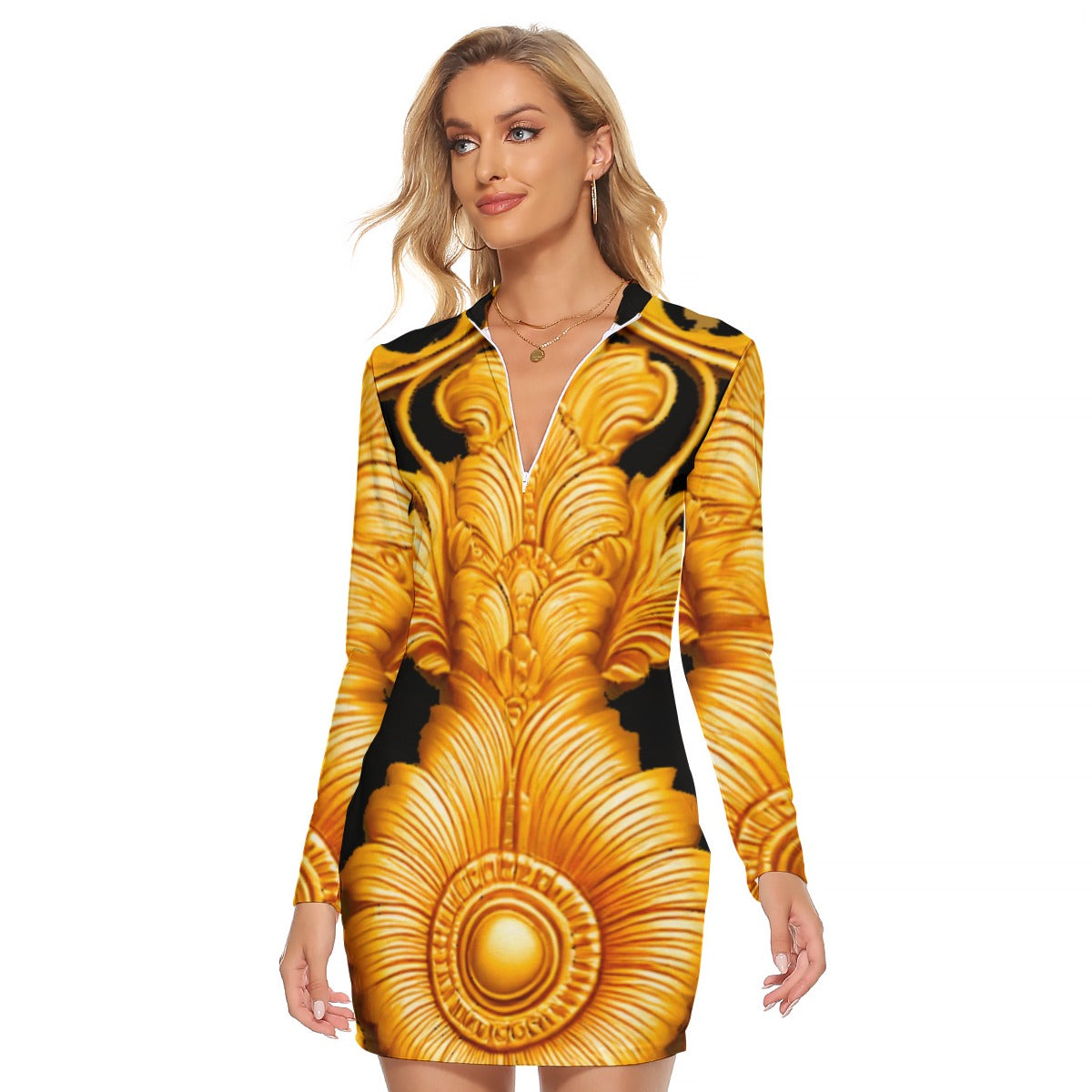 All-Over Print Women's Zip Front Tight Dress
