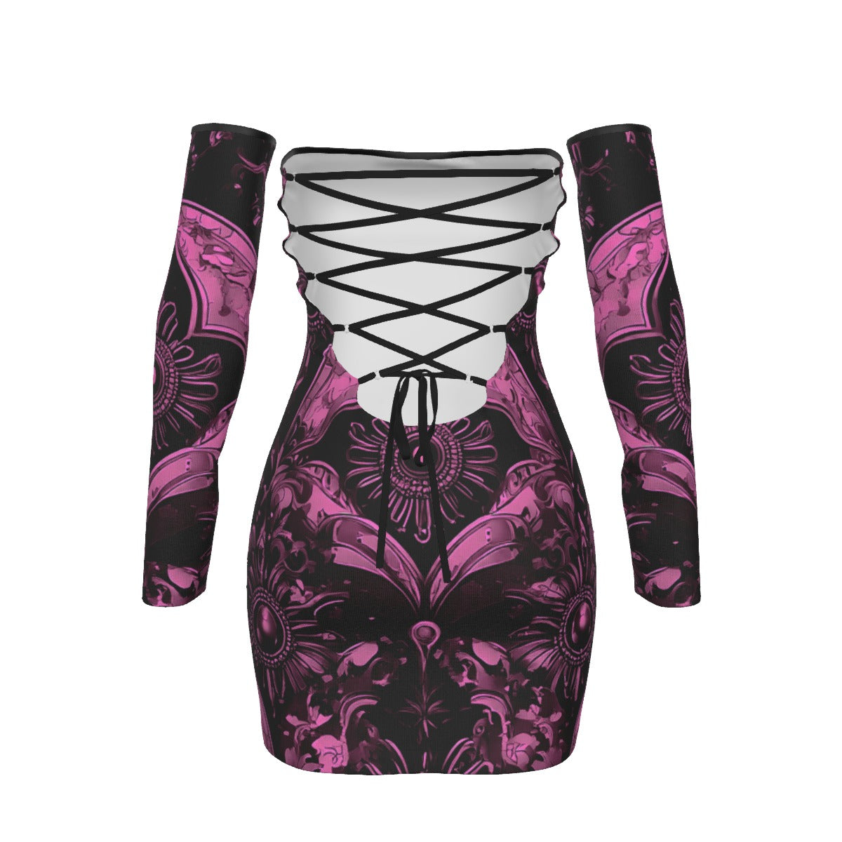 All-Over Print Women's Off-shoulder Back Lace-up Dress