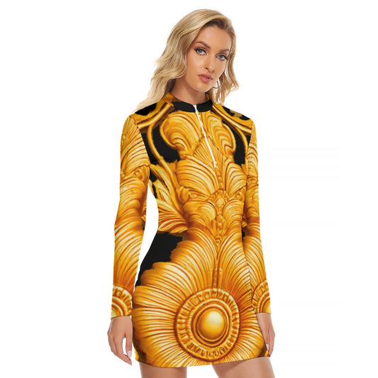 All-Over Print Women's Zip Front Tight Dress