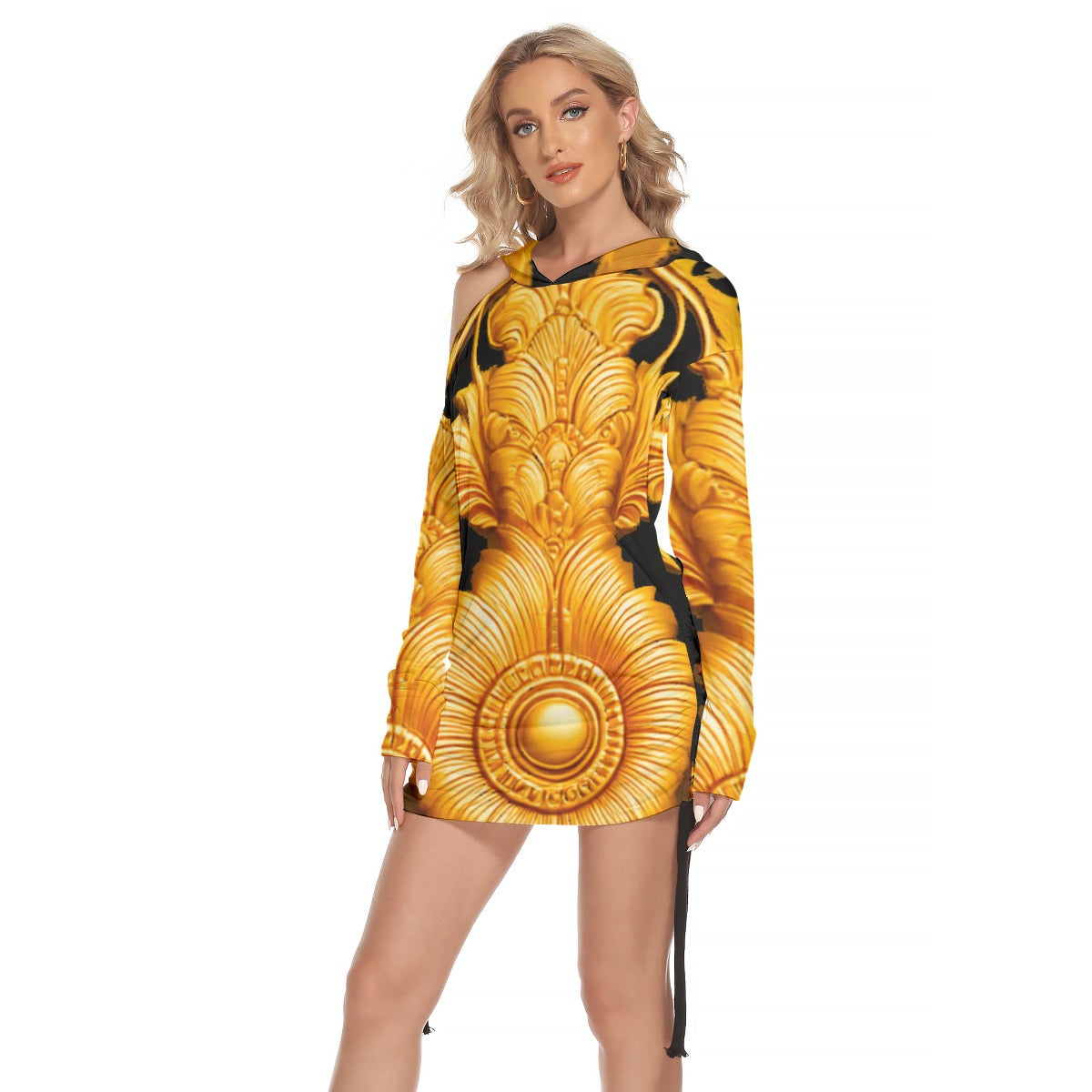 All-Over Print Women's One-shoulder Dress With Waist Shirring