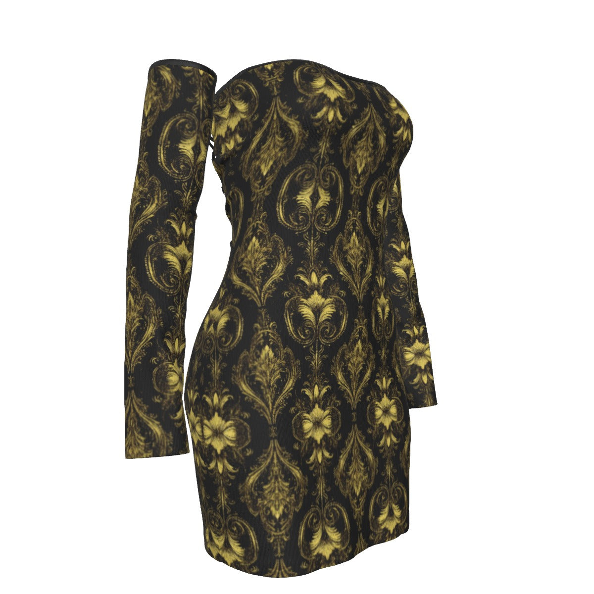 All-Over Print Women's Off-shoulder Back Lace-up Dress