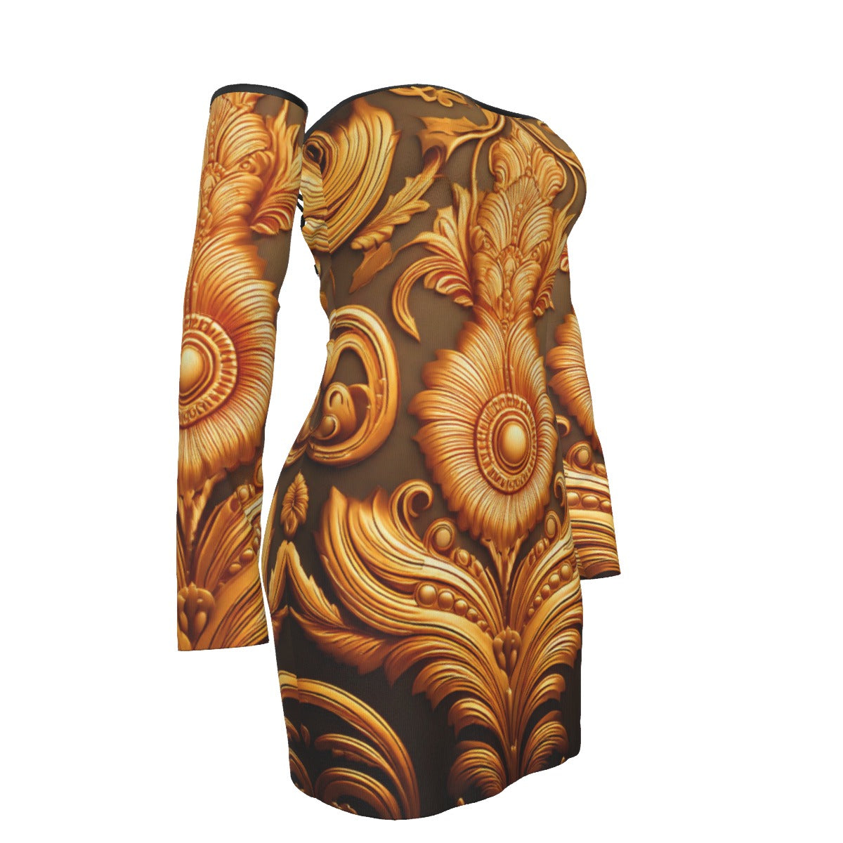 All-Over Print Women's Off-shoulder Back Lace-up Dress