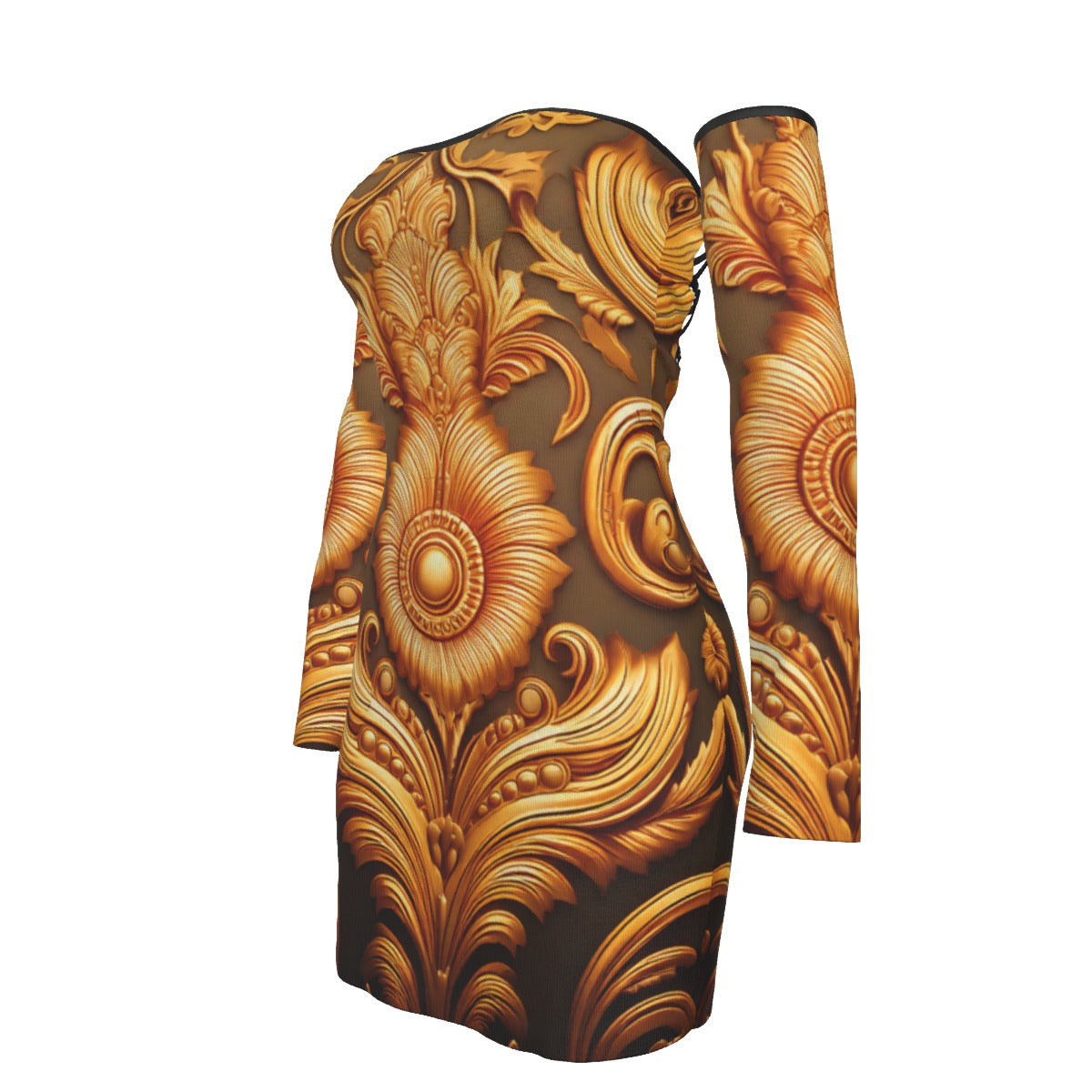 All-Over Print Women's Off-shoulder Back Lace-up Dress