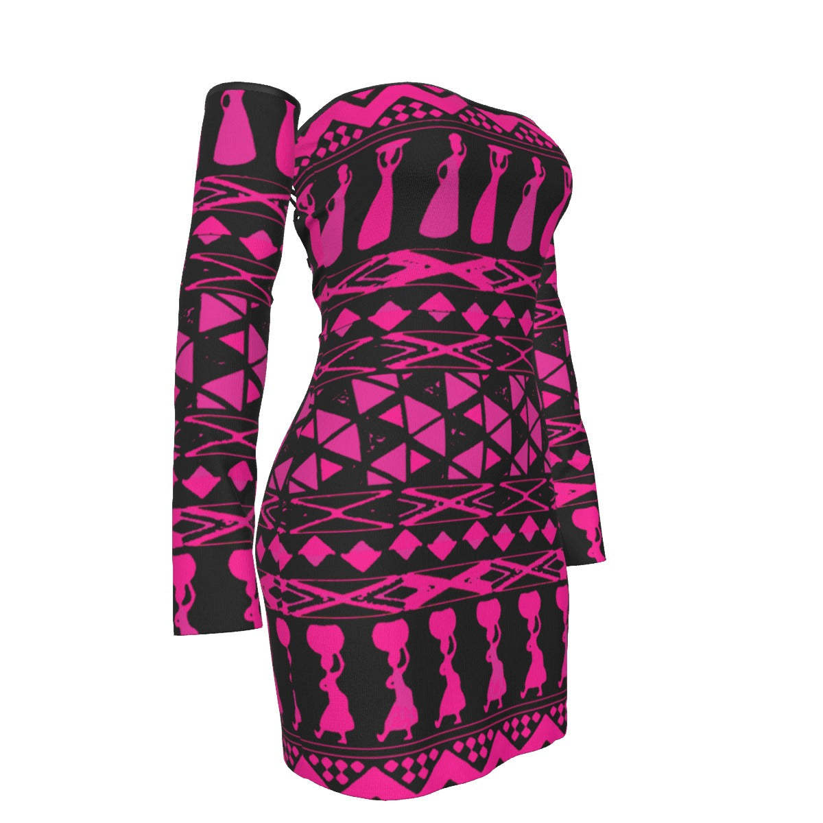 All-Over Print Women's Off-shoulder Back Lace-up Dress