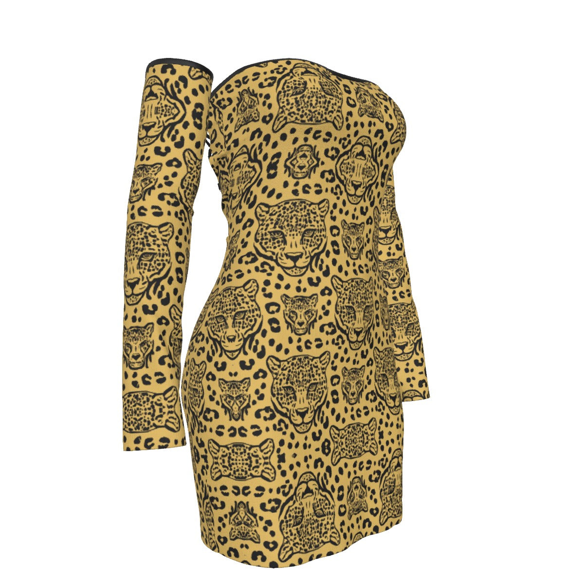 All-Over Print Women's Off-shoulder Back Lace-up Dress