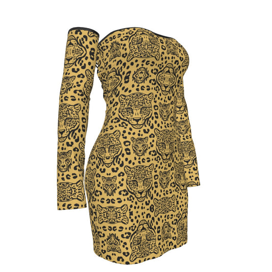 All-Over Print Women's Off-shoulder Back Lace-up Dress