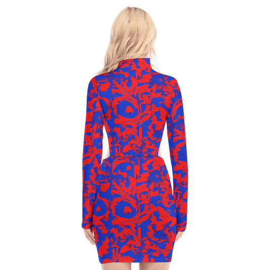 All-Over Print Women's Waist Hollow Hip Dress