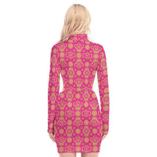 All-Over Print Women's Waist Hollow Hip Dress