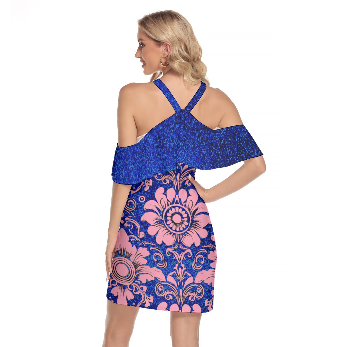 All-Over Print Women's Cold Shoulder Cami Dress With Ruffle