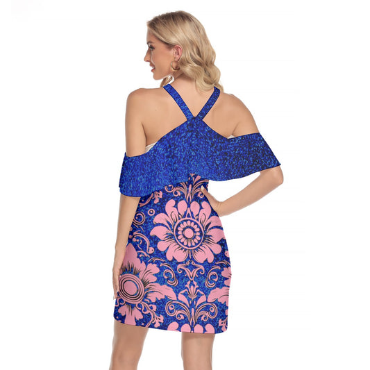 All-Over Print Women's Cold Shoulder Cami Dress With Ruffle