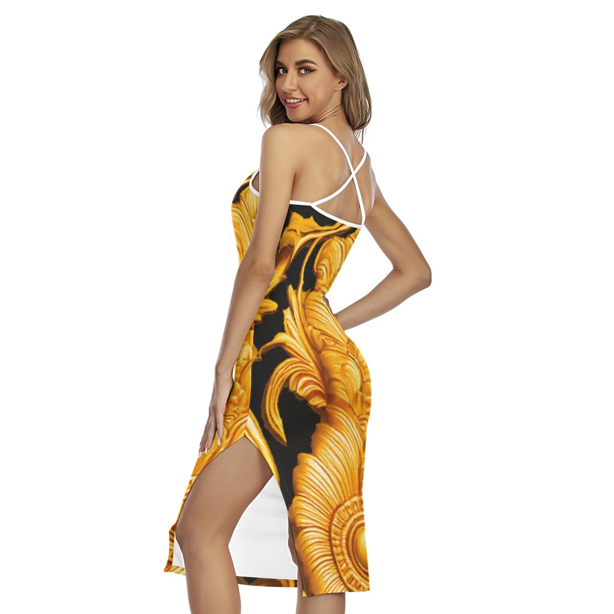 All-Over Print Women's Back Cross Cami Dress