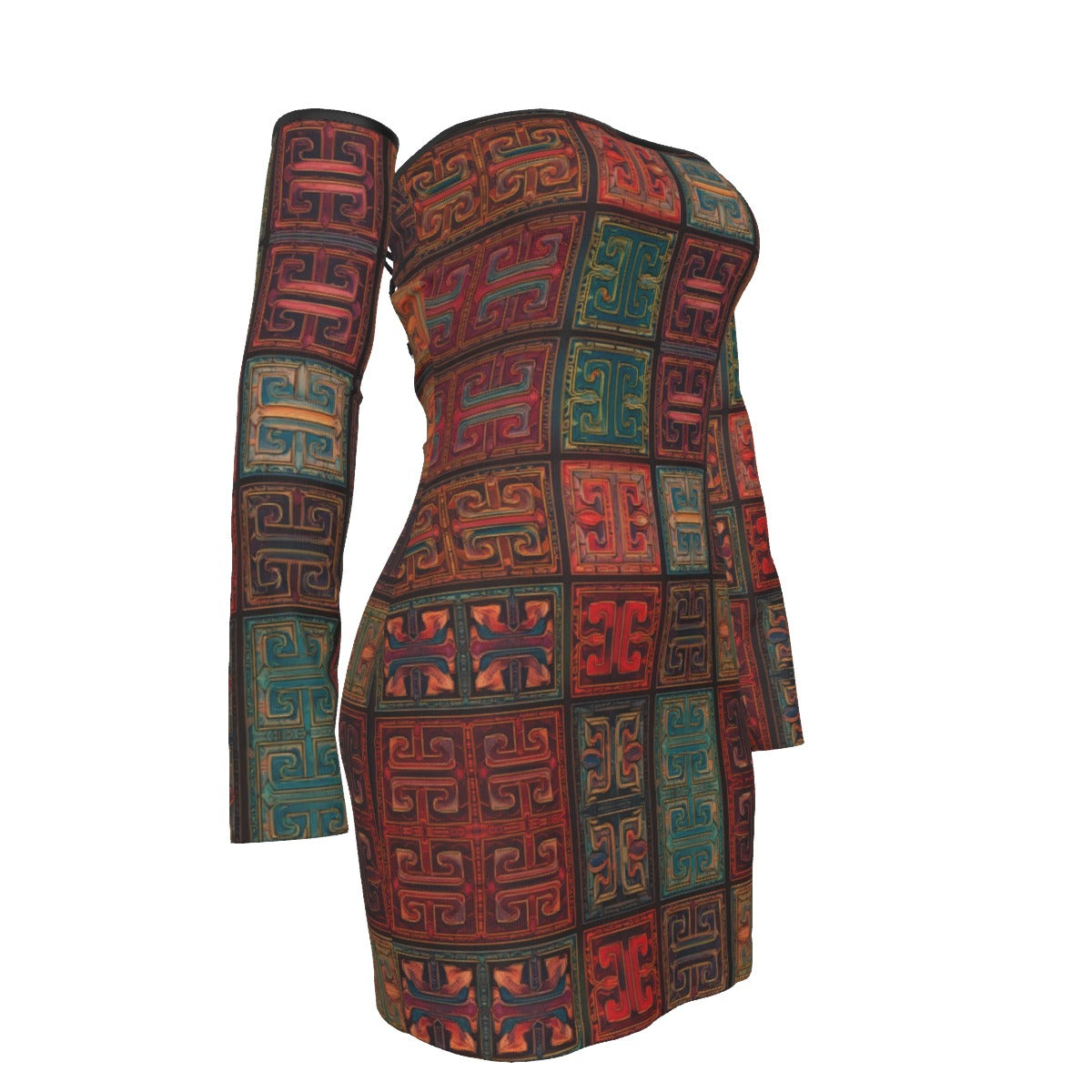 All-Over Print Women's Off-shoulder Back Lace-up Dress