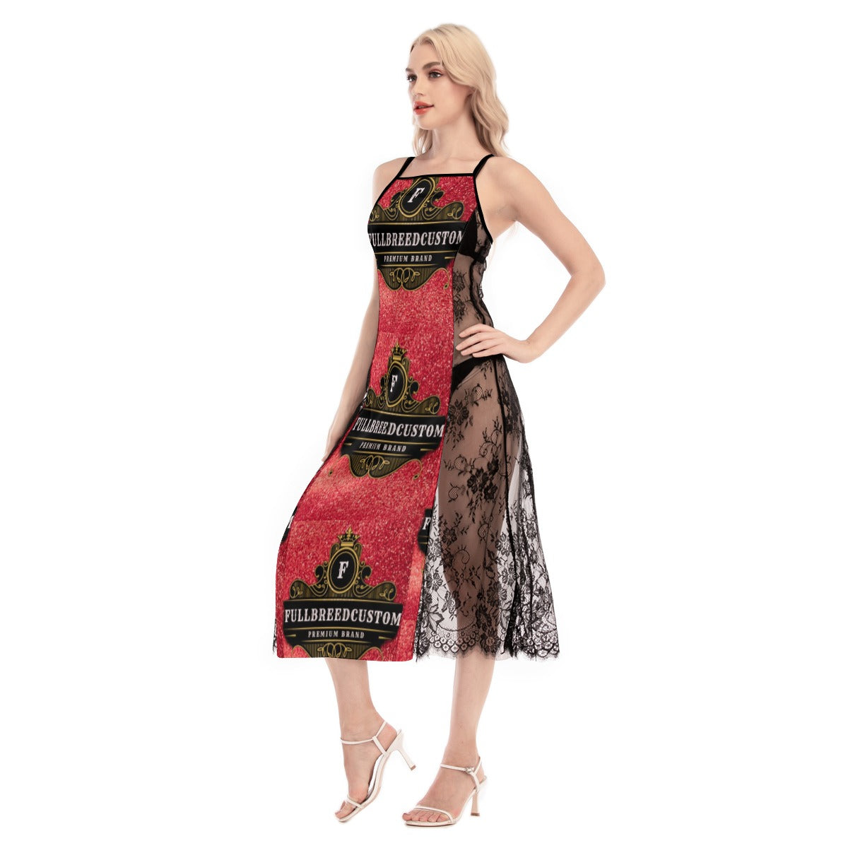 All-Over Print Women's Lace Cami Cross Back Dress