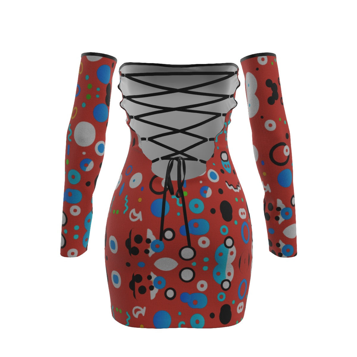 All-Over Print Women's Off-shoulder Back Lace-up Dress