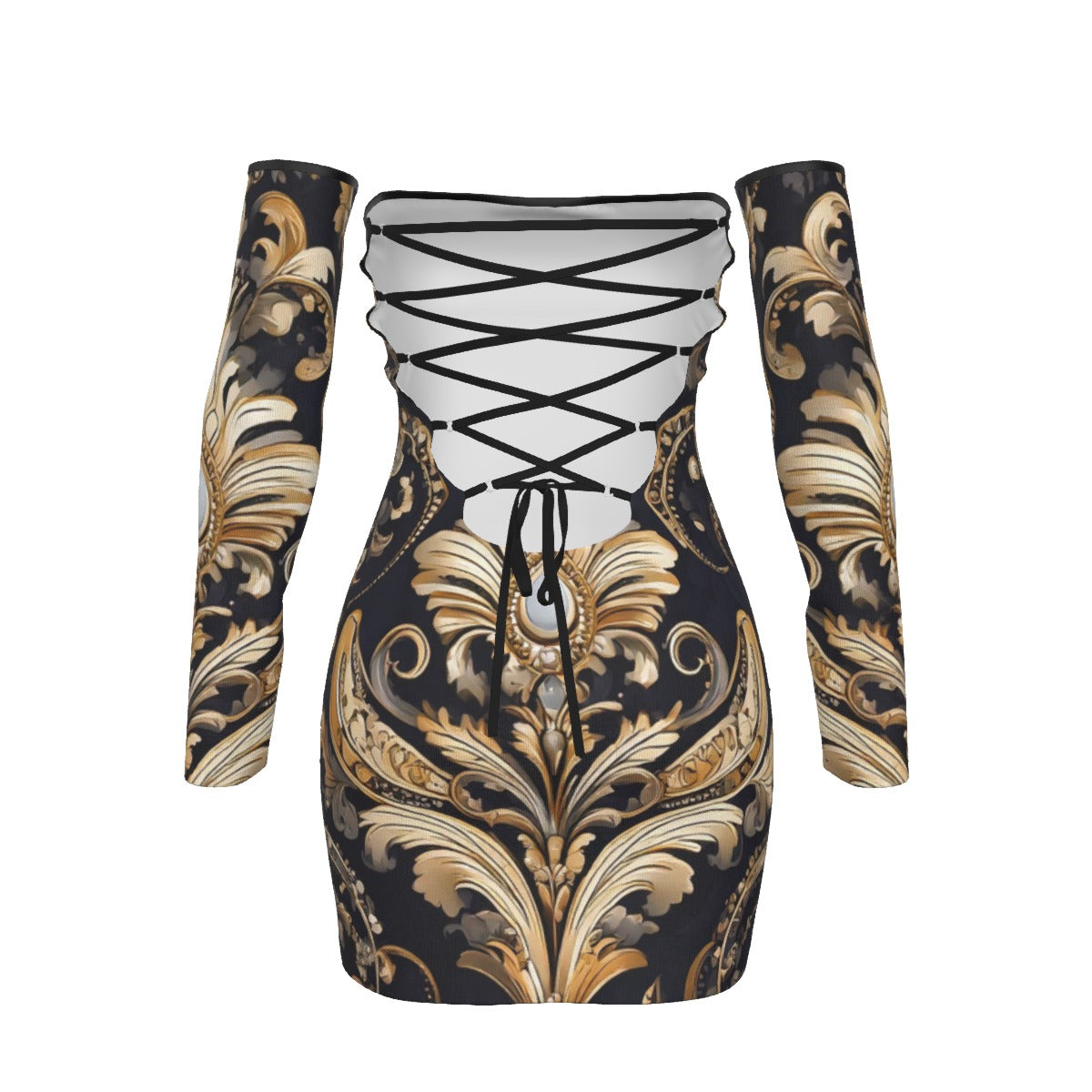 All-Over Print Women's Off-shoulder Back Lace-up Dress