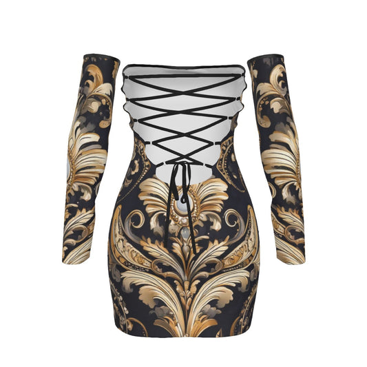 All-Over Print Women's Off-shoulder Back Lace-up Dress