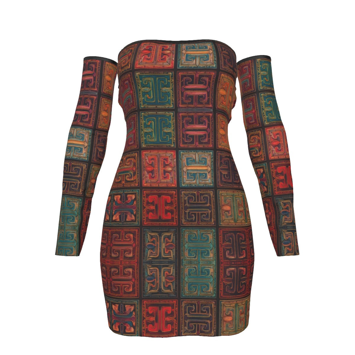 All-Over Print Women's Off-shoulder Back Lace-up Dress