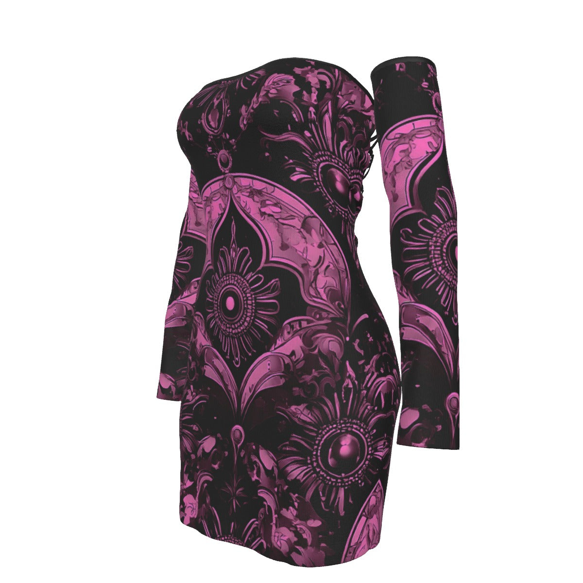 All-Over Print Women's Off-shoulder Back Lace-up Dress