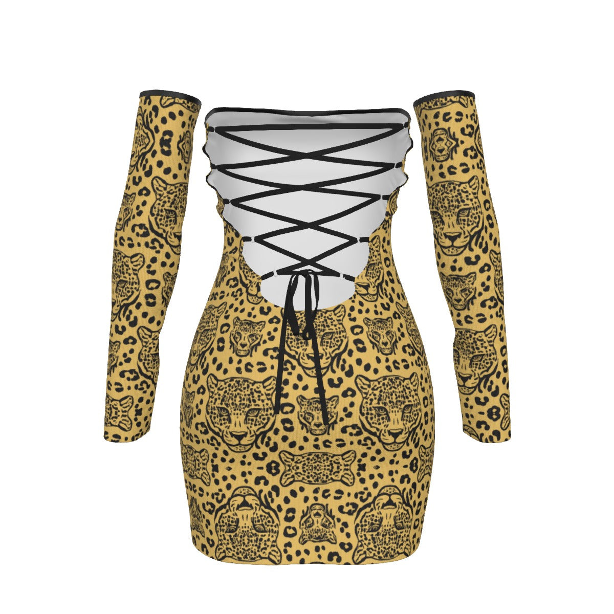 All-Over Print Women's Off-shoulder Back Lace-up Dress