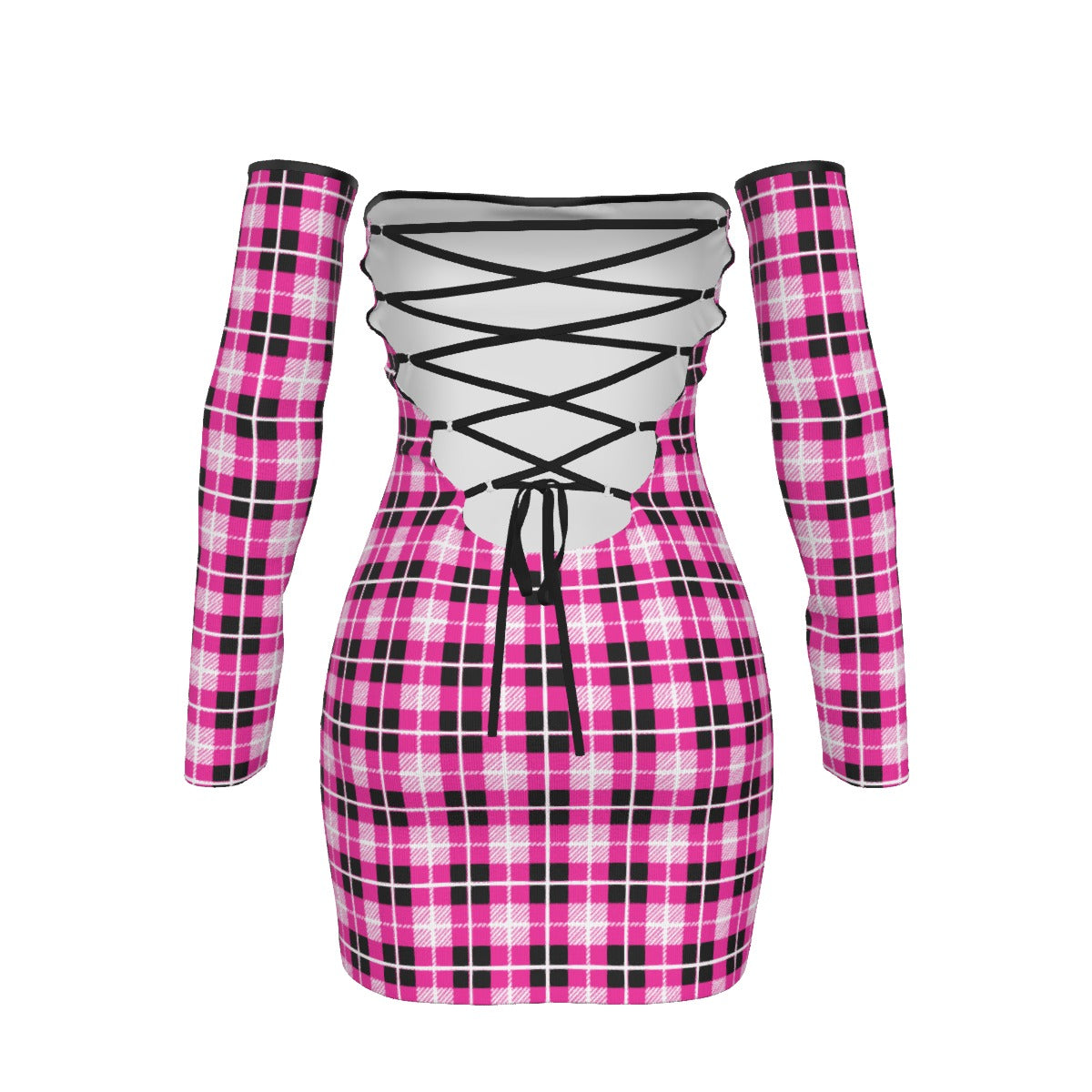 All-Over Print Women's Off-shoulder Back Lace-up Dress