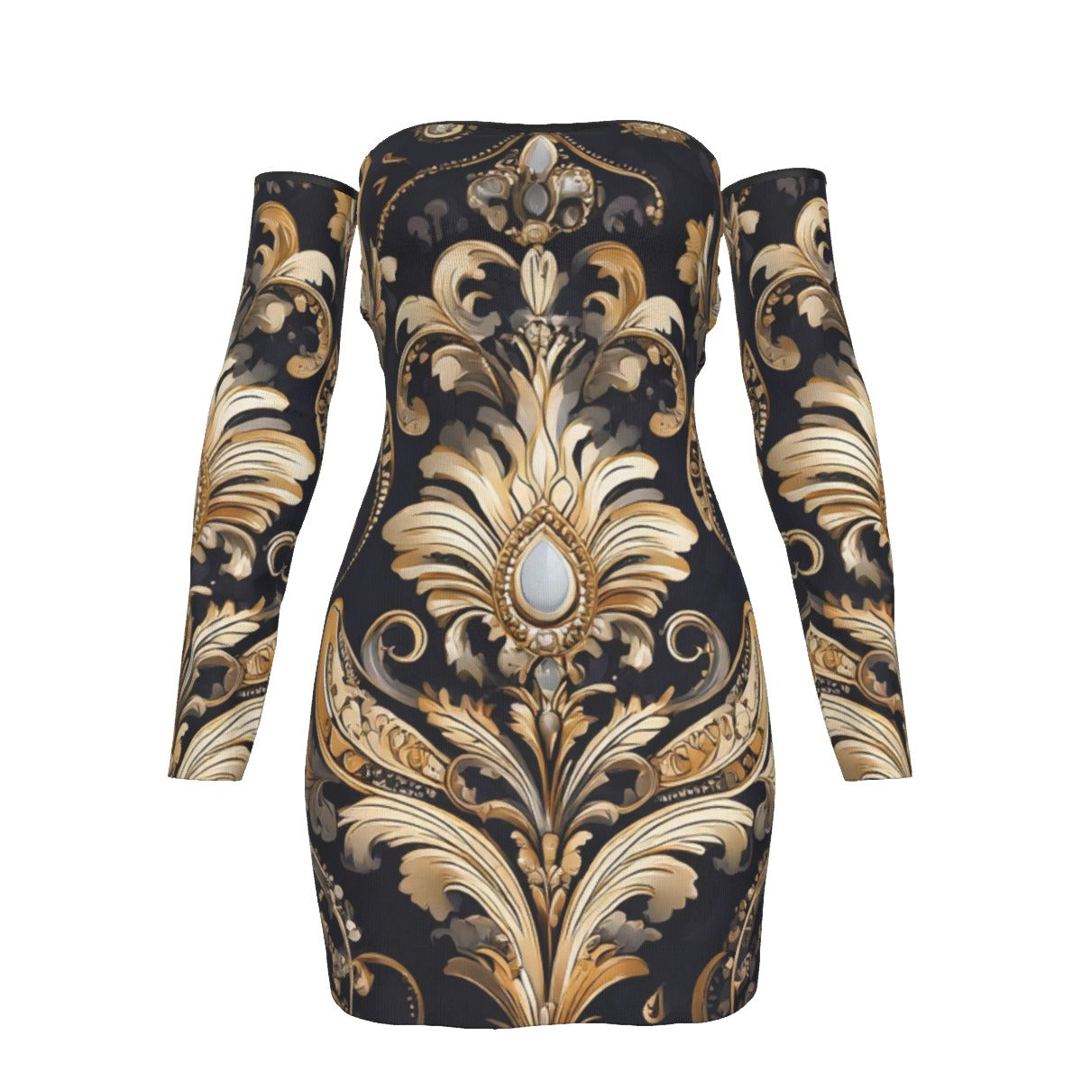 All-Over Print Women's Off-shoulder Back Lace-up Dress