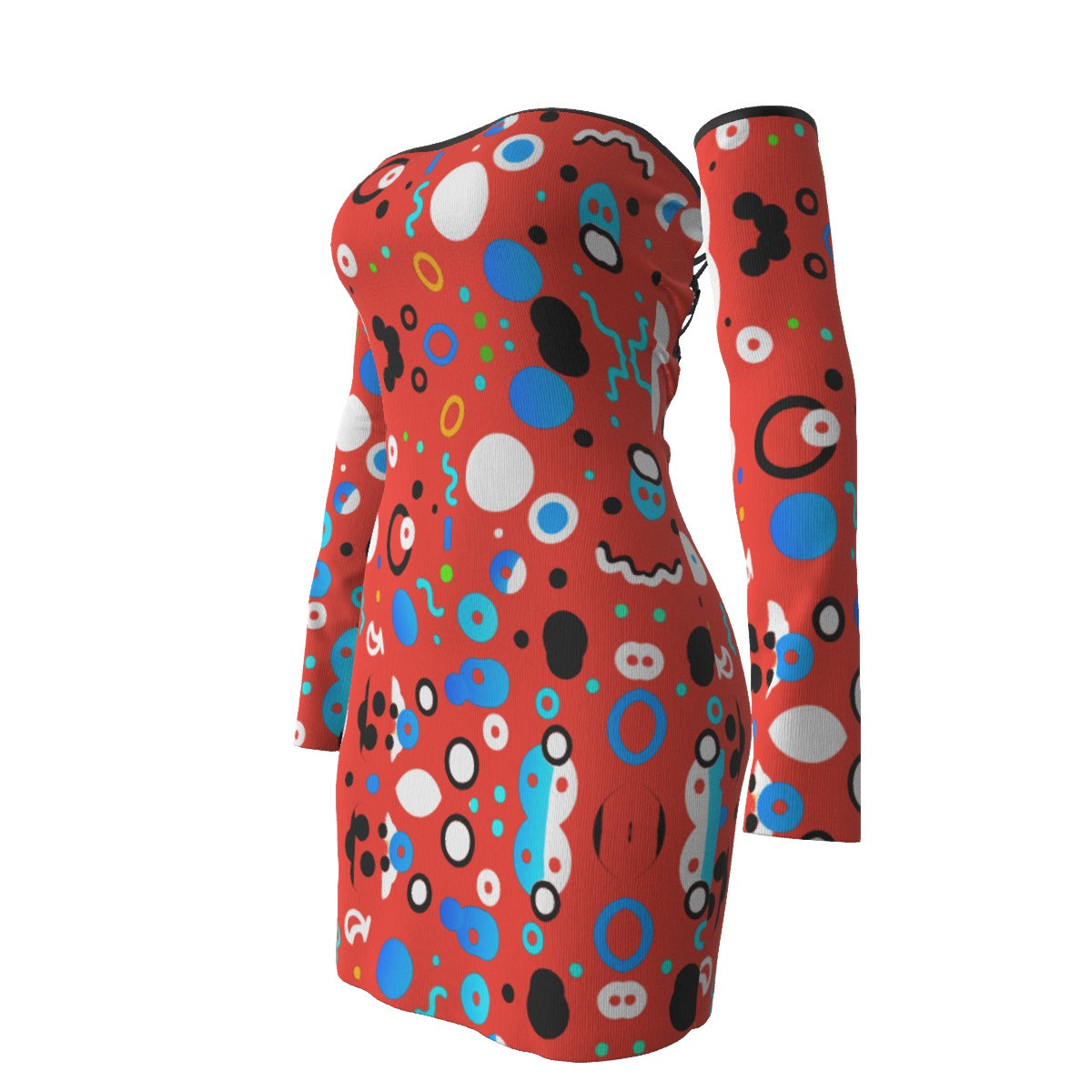 All-Over Print Women's Off-shoulder Back Lace-up Dress