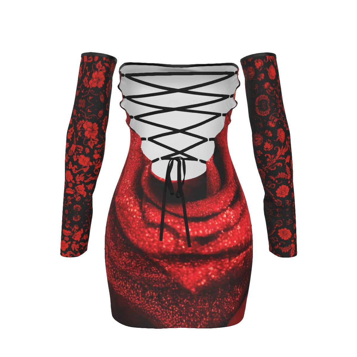 All-Over Print Women's Off-shoulder Back Lace-up Dress