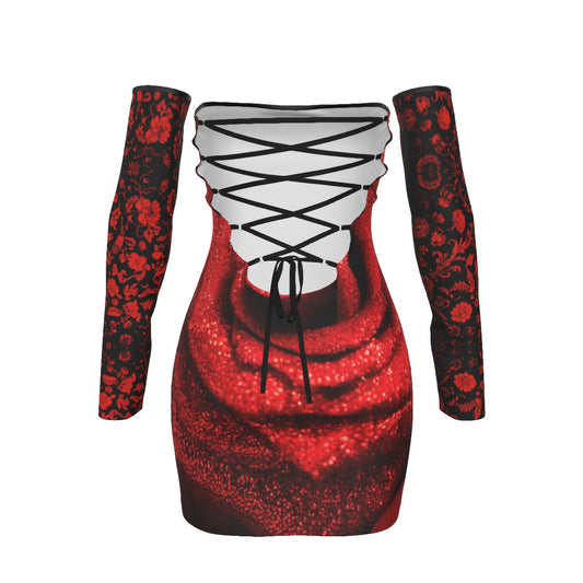 All-Over Print Women's Off-shoulder Back Lace-up Dress