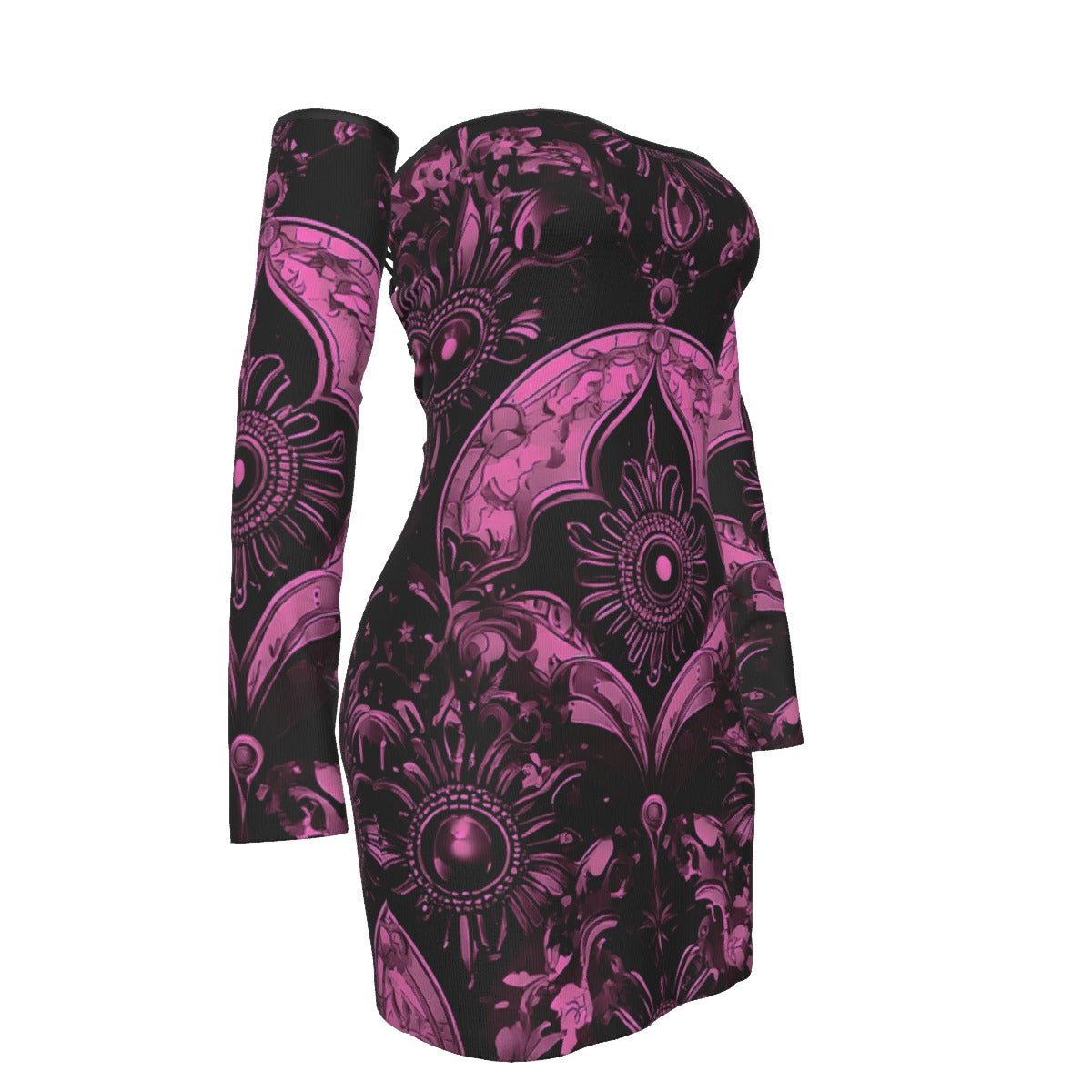 All-Over Print Women's Off-shoulder Back Lace-up Dress