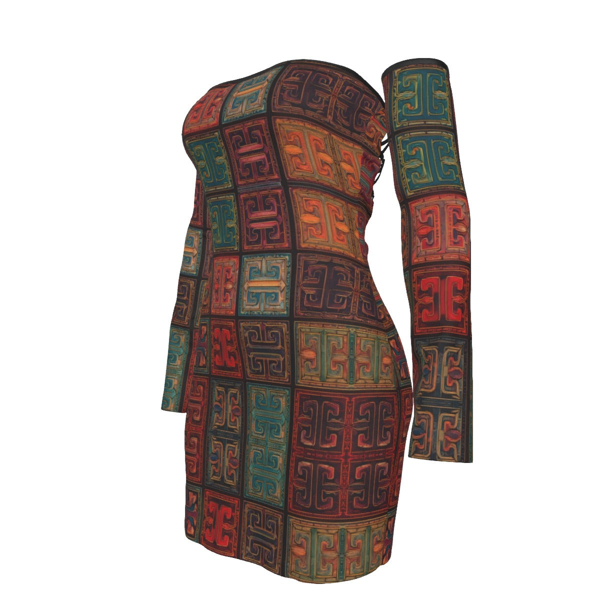 All-Over Print Women's Off-shoulder Back Lace-up Dress