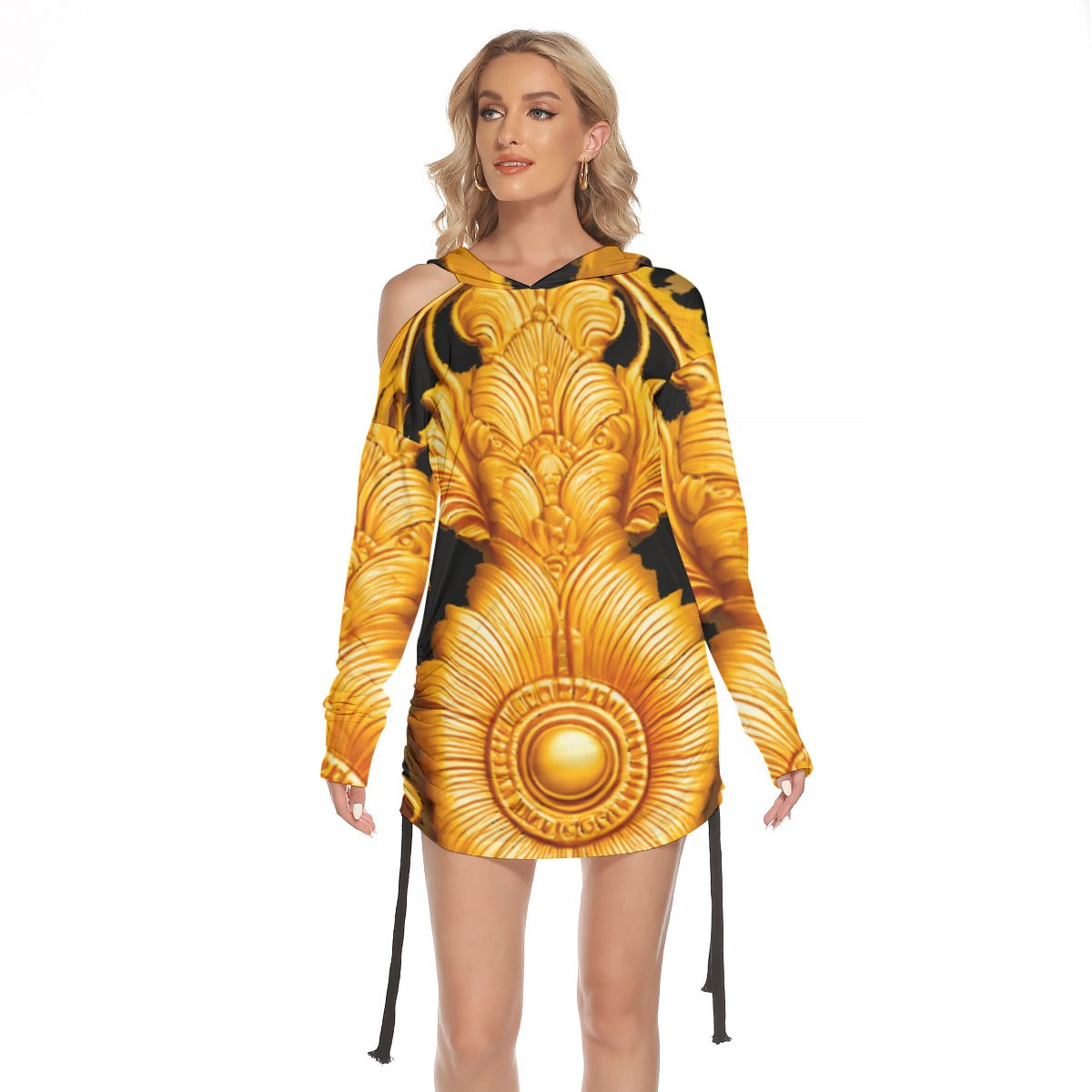 All-Over Print Women's One-shoulder Dress With Waist Shirring