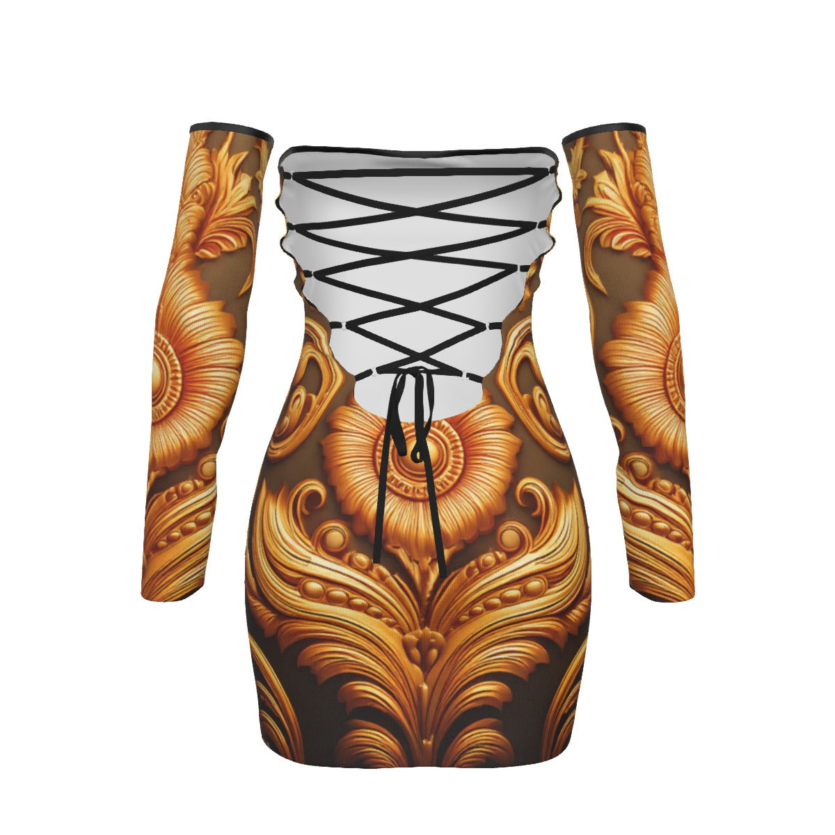 All-Over Print Women's Off-shoulder Back Lace-up Dress