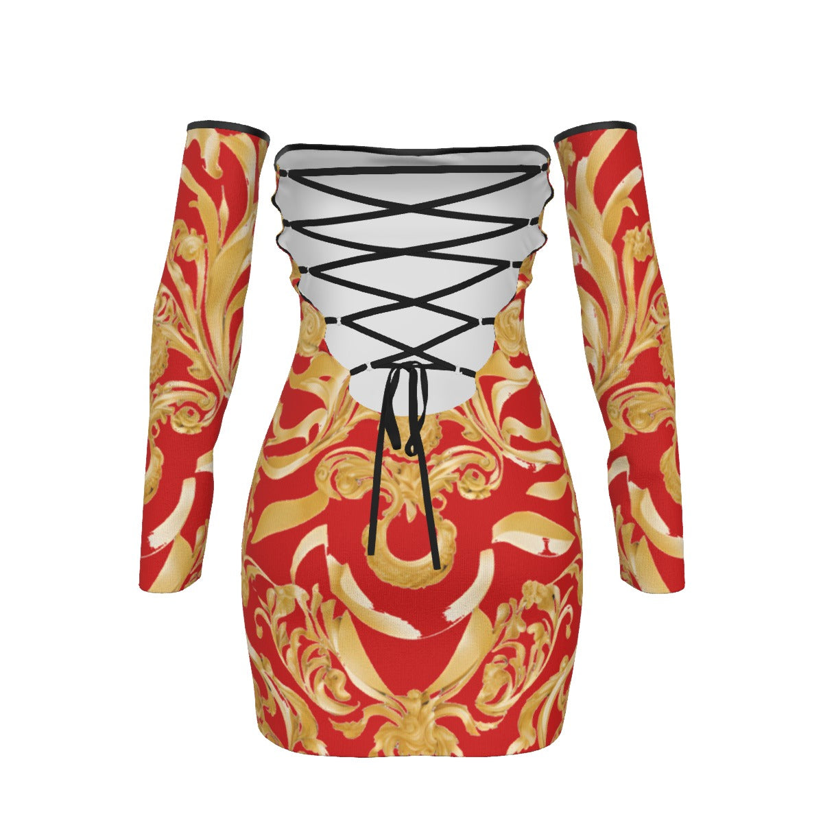 All-Over Print Women's Off-shoulder Back Lace-up Dress