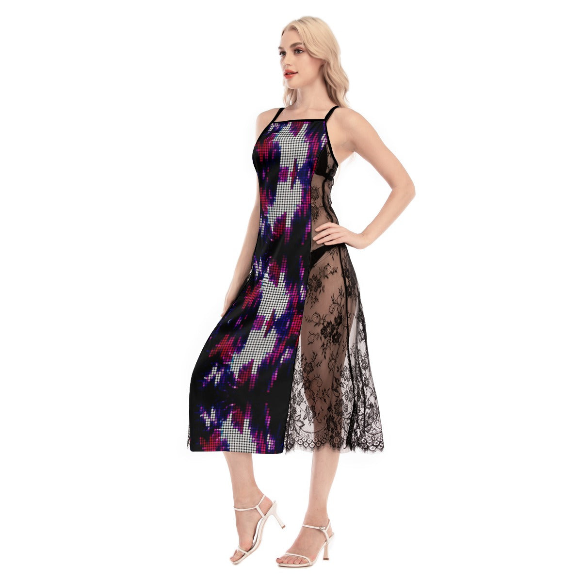 All-Over Print Women's Lace Cami Cross Back Dress