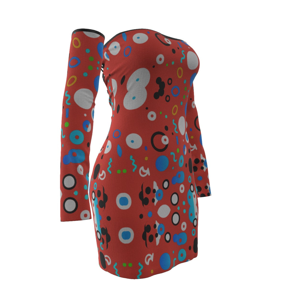 All-Over Print Women's Off-shoulder Back Lace-up Dress