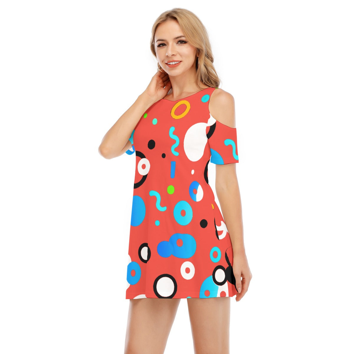 All-Over Print Women's Cold Shoulder Dress | 190GSM Cotton