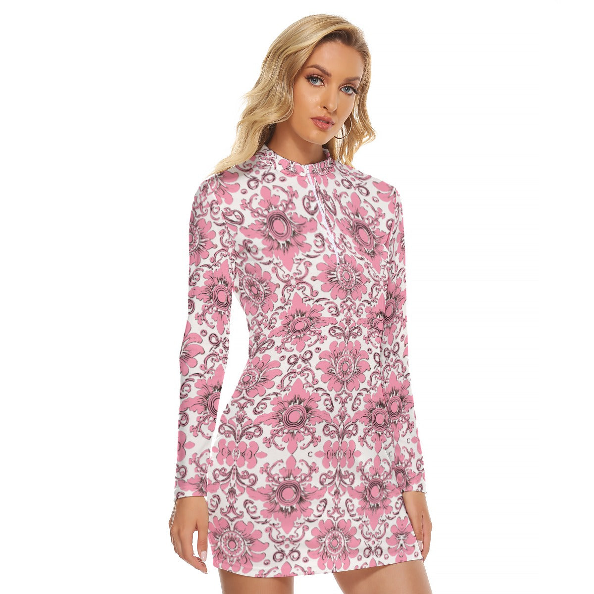 All-Over Print Women's Zip Front Tight Dress