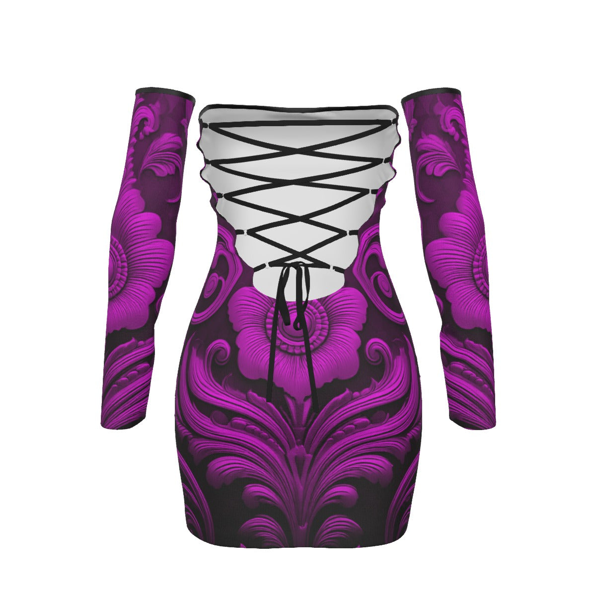 All-Over Print Women's Off-shoulder Back Lace-up Dress