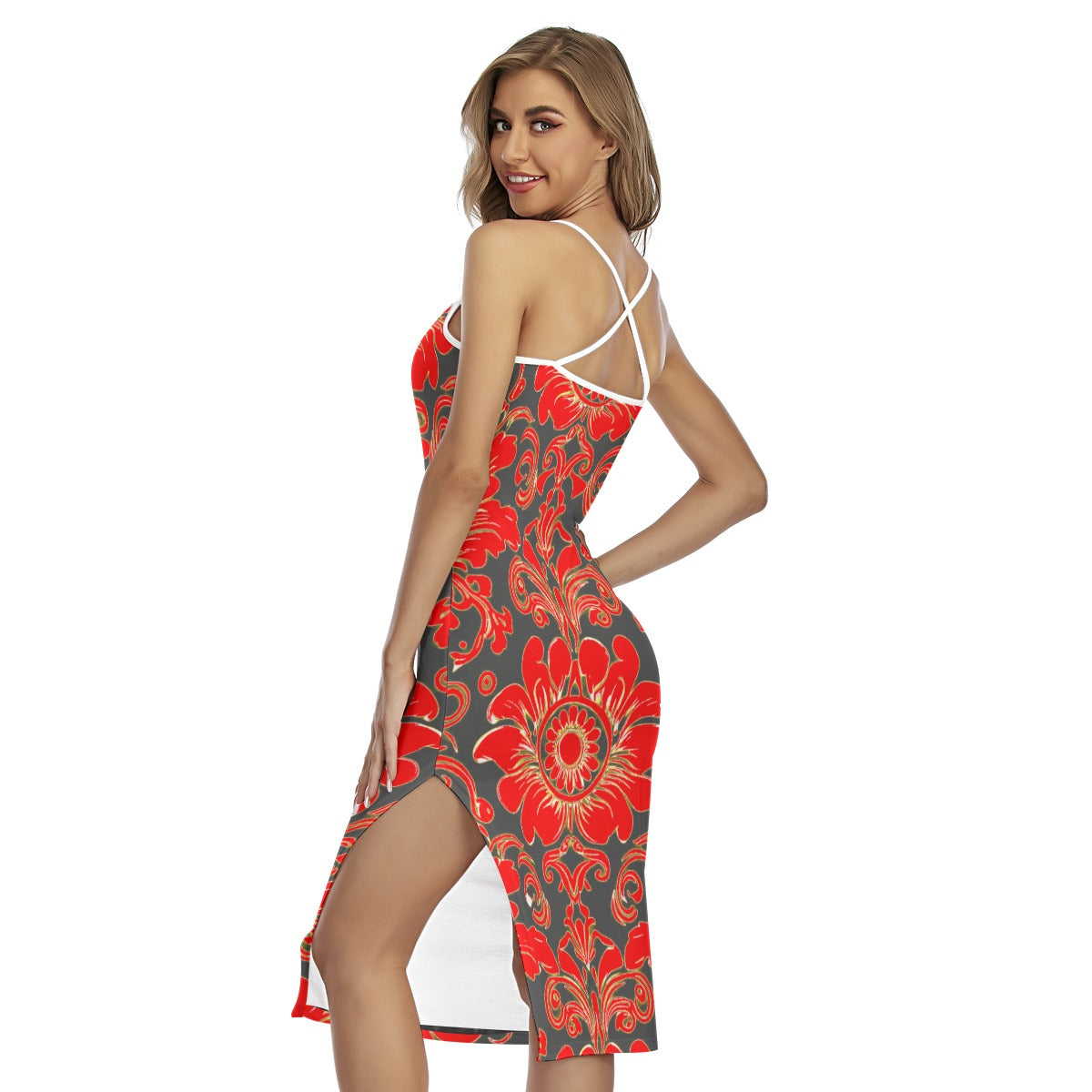 All-Over Print Women's Back Cross Cami Dress