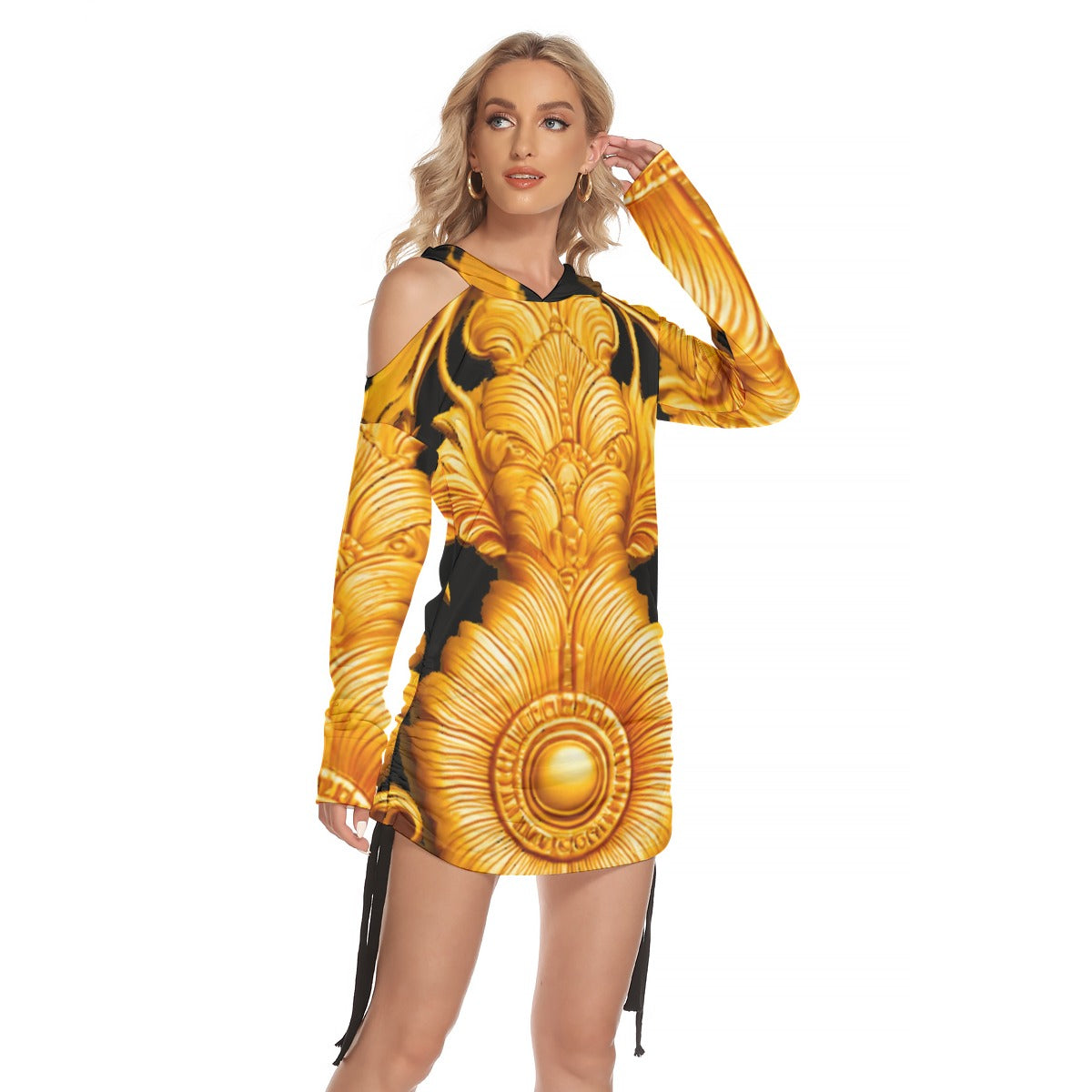 All-Over Print Women's One-shoulder Dress With Waist Shirring