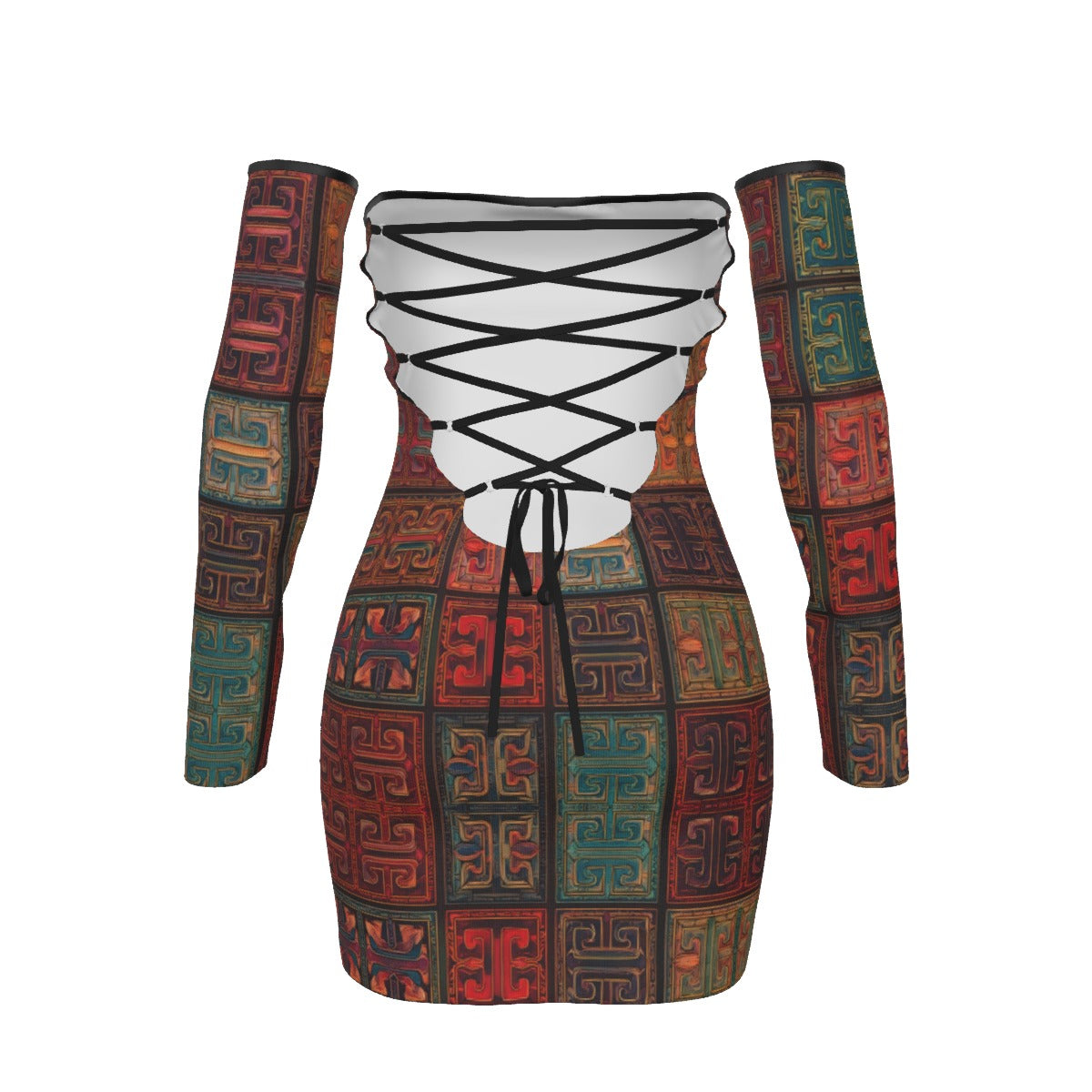 All-Over Print Women's Off-shoulder Back Lace-up Dress