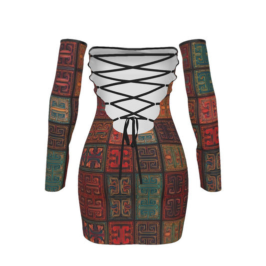 All-Over Print Women's Off-shoulder Back Lace-up Dress