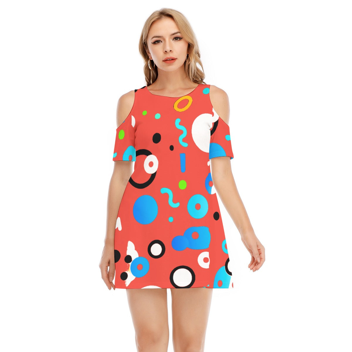 All-Over Print Women's Cold Shoulder Dress | 190GSM Cotton