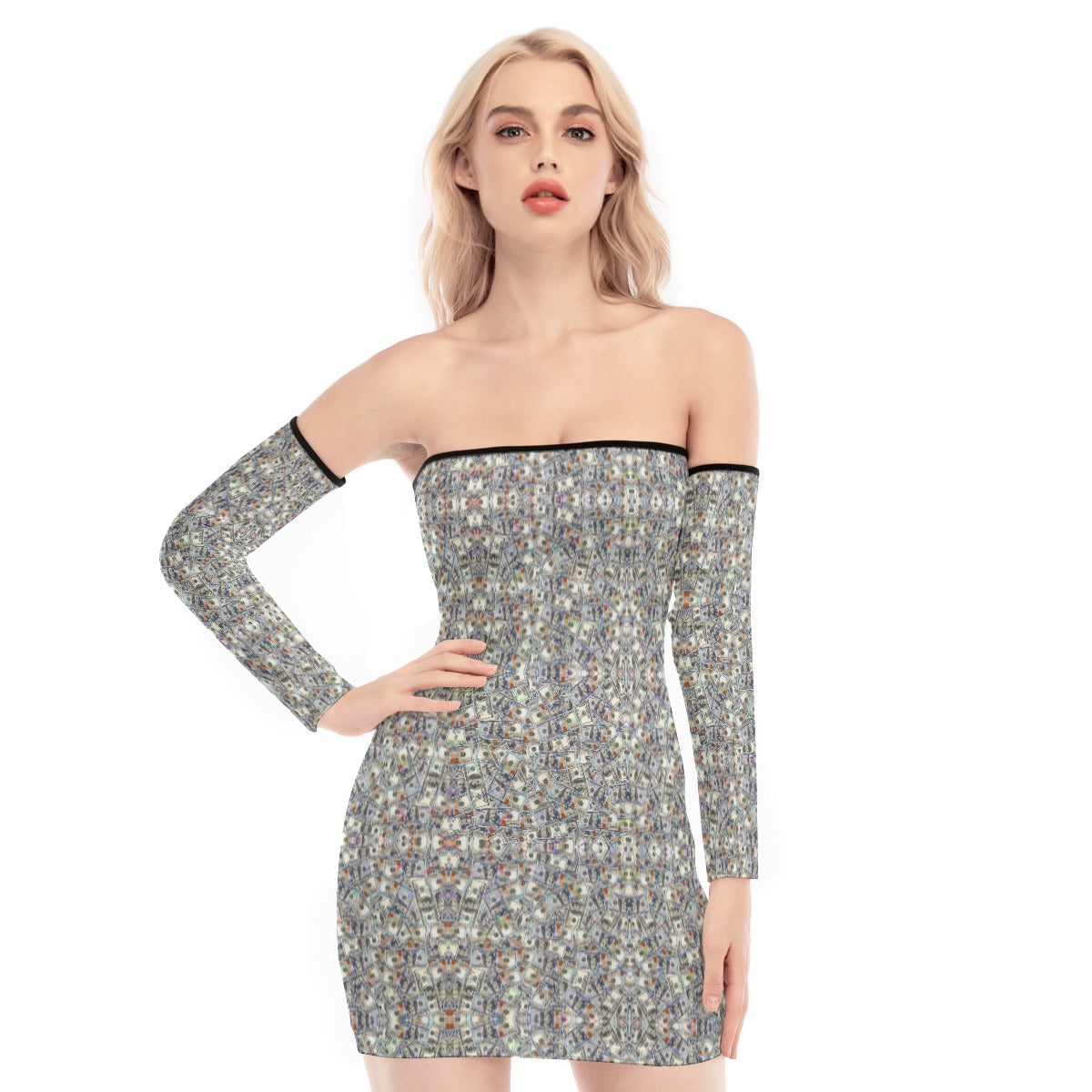 All-Over Print Women's Off-shoulder Back Lace-up Dress